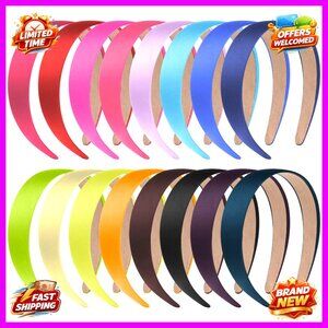 16-Piece Satin Headbands Set, 1-Inch Width, Anti-Slip for DIY Crafts